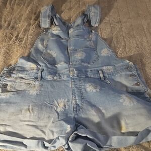 Light Blue Denim Overalls with Daisy Print